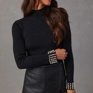 Vici Camalie Pearl Embellished Mock Neck Sweater